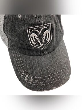 Dodge Ram Cotton Baseball Cap Hat Gray Distressed Mesh Adjustable Strap